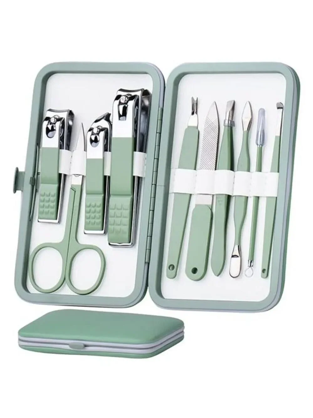 Jade Green Manicure Pedicure Set Stainless Steel Nail Clippers Travel Kit